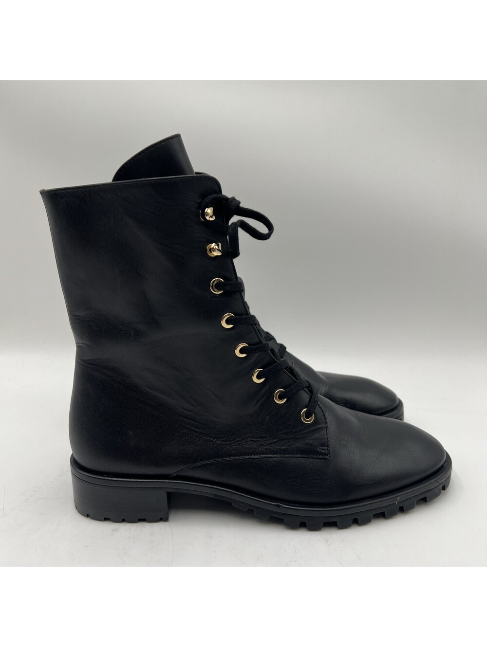 Women’s Stuart Weitzman Laine Black Leather Combat Boot Size 7.5B